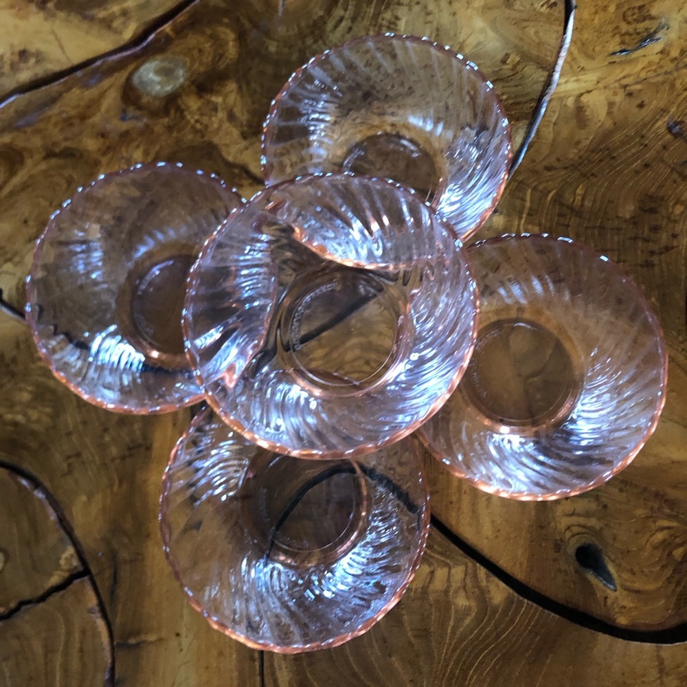 Vintage Arcoroc France Pink Swirl Rosaline Glass Bowls set of 5 - Picture 7 of 7